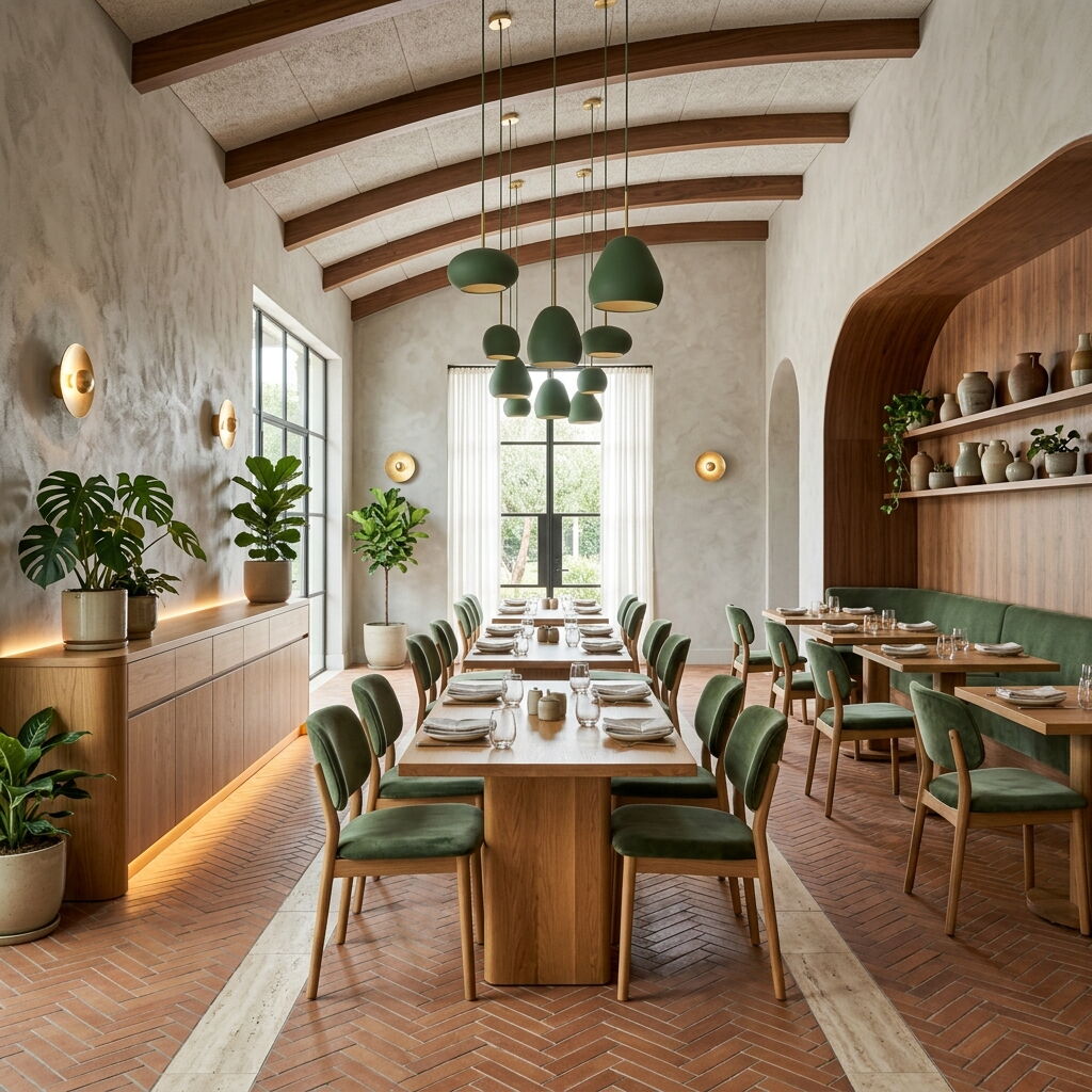 Salle de restaurant rénovée avec des films architecturaux